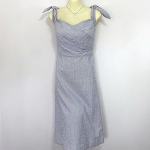 J .Crew Dress Seersucker Blue White Tie Shoulders NWT J. Crew Med Sz 8